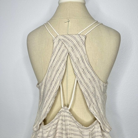 Free People Novelty Ivory Blue Striped Linen Sleeveless Open Back Mini Dress - Picture 9 of 14